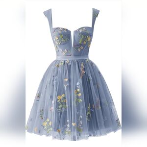 Floral Embroidered Blue Dress- Used